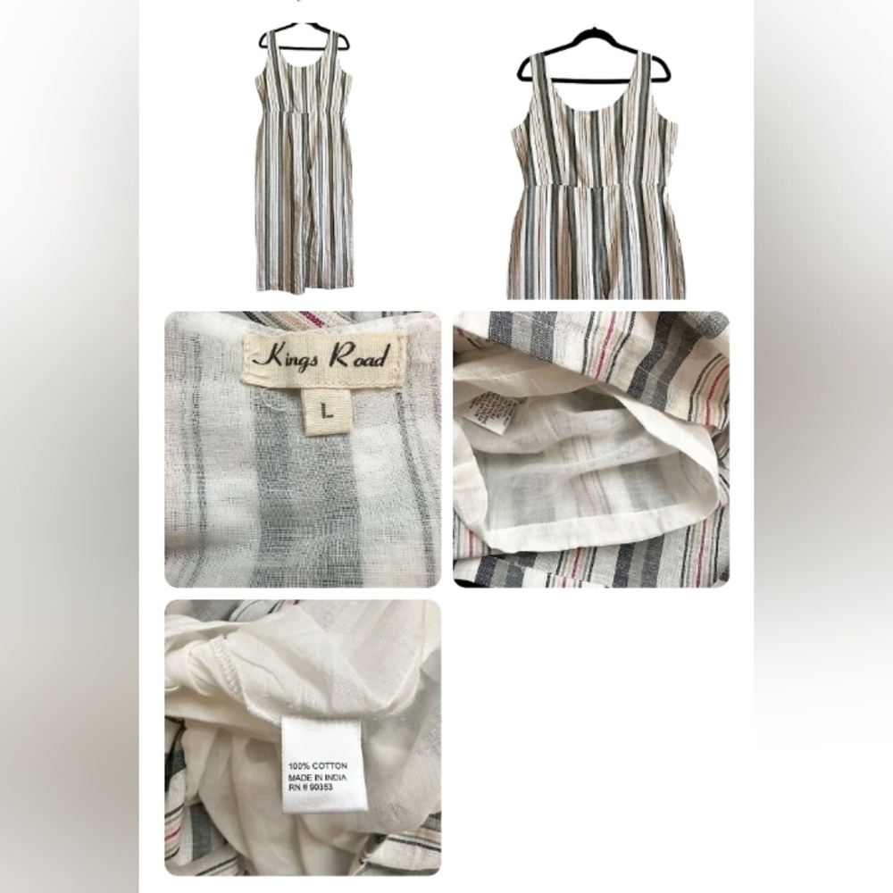 Striped Button Jumpsuit Large New! 100% cotton